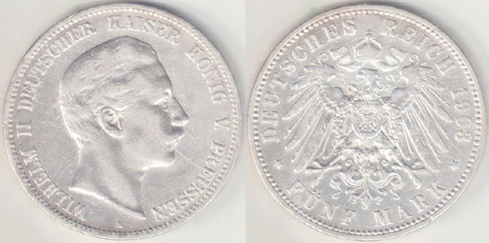1903 A Germany Prussia silver 5 Mark A000857